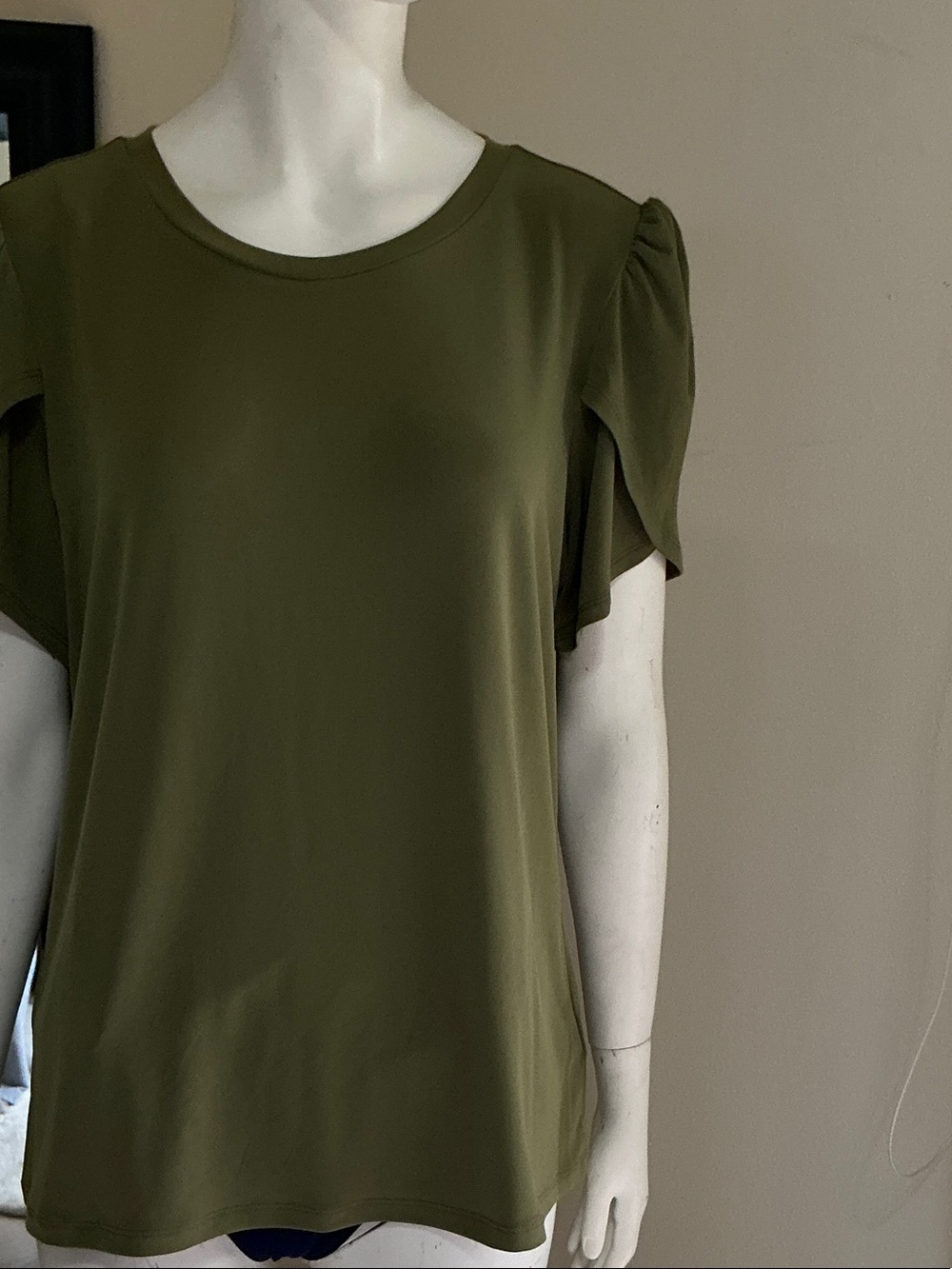 Michael Kors Olive Green Short Sleeve Flutter Top